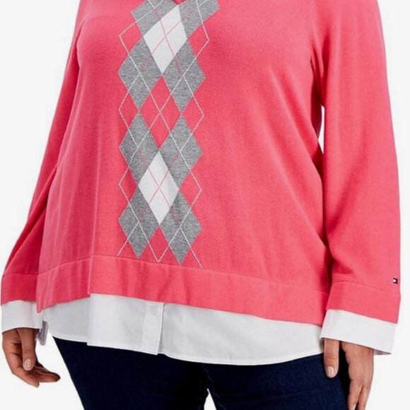 Tommy Hilfiger Plus Size Layered Look Argyle Sweater - Picture 3 of 13